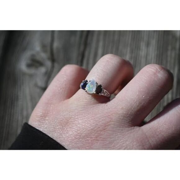 Unbranded Other - Black opal and Ethiopian opal engagement ring sterling silver  American made